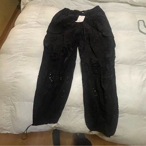 Zara Black Brand New Flor Design Cargo Pants Brand New